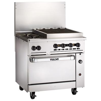 Vulcan 36C-2B24CBP 36" 2 Burner Commercial Gas Range w/ Charbroiler & Convection Oven, Liquid Propane, 36" Restaurant, Stainless Steel, Gas Type: LP