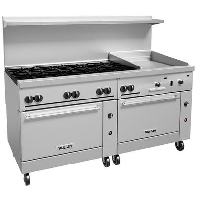 Vulcan 72SC-8B24G NG 72" 8 Burner Commercial Gas Range w/ Griddle & 1 Standard Oven & 1 Convection Oven, Natural Gas, Stainless Steel, Gas Type: NG, 115 V
