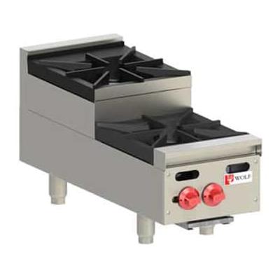 Wolf AHP212U LP 12" Gas Hotplate w/ 2 Burners & Manual Controls, Liquid Propane, Stainless Steel, Gas Type: LP