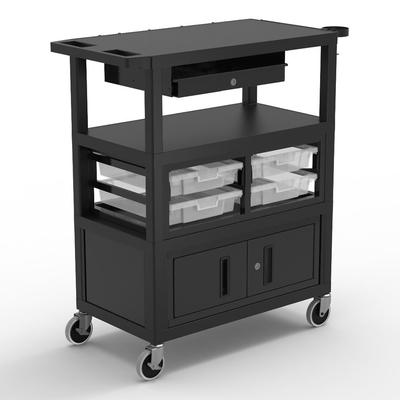 Luxor ECMBSKBC-B Deluxe Teacher Cart w/ Locking Cabinet & Drawer - Plastic/Steel, Black