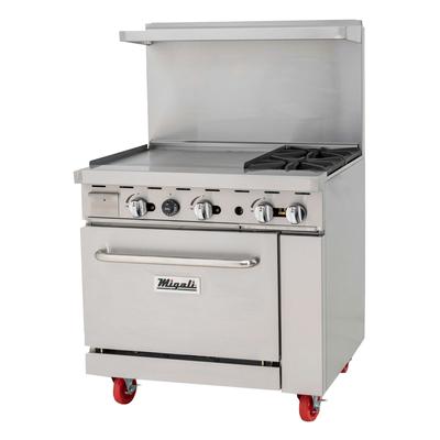 Migali C-RO2B-24GL-LP 36" 2 Burner Commercial Gas Range w/ Griddle & Standard Oven, Liquid Propane, Stainless Steel, Gas Type: LP
