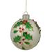 4.5" White Glass Christmas Ball Ornament with Holly Leaves