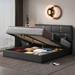 85" Queen Size Upholstered Platform Bed with Hydraulic Storage System, PU Queen Bed