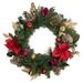 Decorated Red Poinsettia and Rose Artificial Christmas Wreath 24-inch Unlit - 24"