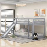 Twin over Twin Bunk Bed Low Loft Bed Pine Wood Structure Bedframe with Convertible Slide and Ladder (No Box Spring Needed)