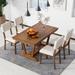 Rustic 5-Piece Dining Table Set with 4 Upholstered Chairs, 59" Solid Wood Rectangular Dining Table with Trestle Table Base