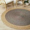 AVG Hand Braided Round Rugs Farmhouse Rugs for Living Area Rug for Bedroom Kitchen Living Room Indoor Outdoor Rug Carpet 6 Square Feet (72x72 Inch) (Grey+Beige Border)