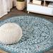 Malta Bohemian Medallion Textured Weave Teal/Gray 5 Round Indoor/Outdoor Area Rug