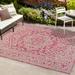 Sinjuri Medallion Textured Weave Fuchsia/Light Gray 9 ft. x 12 ft. Indoor/Outdoor Area Rug