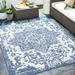 Hauteloom Inkberrow Outdoor Area Rug - Outside Porch Patio Rug Carpet - Waterproof Rug - Persian Oriental Vintage Medallion - Blue Beige Cream Gray - 6 7 Square