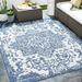 Hauteloom Inkberrow Outdoor Area Rug - Outside Porch Patio Rug Carpet - Waterproof Rug - Persian Oriental Vintage Medallion - Blue Beige Cream Gray - 7 10 Square