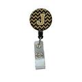 Carolines Treasures Letter J Chevron Black & Gold Retractable Badge Reel - Black & Gold - 5in. H x 1in. W x 2in. L