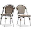 PURPLE LEAF Dining Chair Set of 2 Outdoor French Bistro Chairs Hand-Woven Aluminum Wicker Rattan Chairs for Garden Kitchen Backyard Porch White Print Finish Patio Chairs Brown