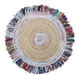Indian Handmade Geometric Chindi Cotton Rug Multicolor Round Area Carpet Best Uses For Outdoor Garden Hall Room Living Room Dining Room Mat 9x9 Feet
