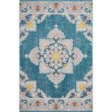 HomeRoots 5 x 8 ft. Blue & Ivory Floral Stain Resistant Indoor & Outdoor Rectangle Traditional Area Rug - Blue and Ivory - 5 x 8 ft.