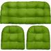 Indoor Outdoor 3 Piece Tufted Wicker Settee Cushions 1 Loveseat 2 U-Shape Weather Resistant ~ Choose Color (Kiwi Green 2-19 X19 1-41 X19 )