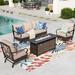 Summit Living 5-Seat Patio Conversation Set with 3-Seat Sofa Two Rocking Chairs & 50000 BTU Fire Pit Table Black Steel Frame & Beige Cushions