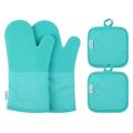 OCHINE Silicone Oven Mitts and Pot Holder 4-Piece Set 500Â°F Heat Resistant Heavy Duty Cooking Gloves Non-Slip Textured Silicone Surface for Cooking Baking Grilling