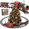 Super Joy Christmas Rechargeable Electric Train Set with Steam Sound & Light RC Train Toys with Locomotive Engine Cargo Cars & Tracks Toy Train Birthday Gift for Kids Boys Girls