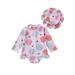 Infant Baby Girls Summer Romper Swimwear Long Sleeve Floral Shell Print Bathing Suit with Hat Set