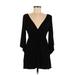 Max Studio Casual Dress - Mini Plunge 3/4 sleeves: Black Print Dresses - Women's Size Medium