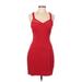 Express Cocktail Dress - Party V Neck Sleeveless: Red Solid Dresses - Women's Size 8