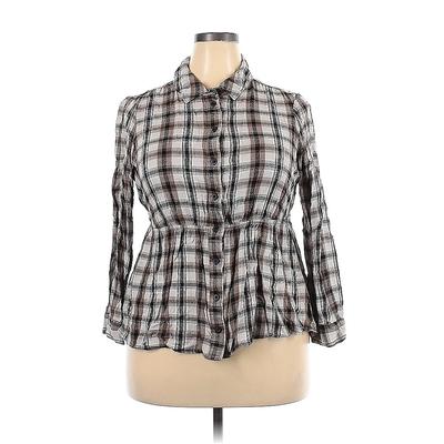 Lane Bryant Long Sleeve Button Down Shirt: Brown Plaid Tops - Women's Size 18 Plus