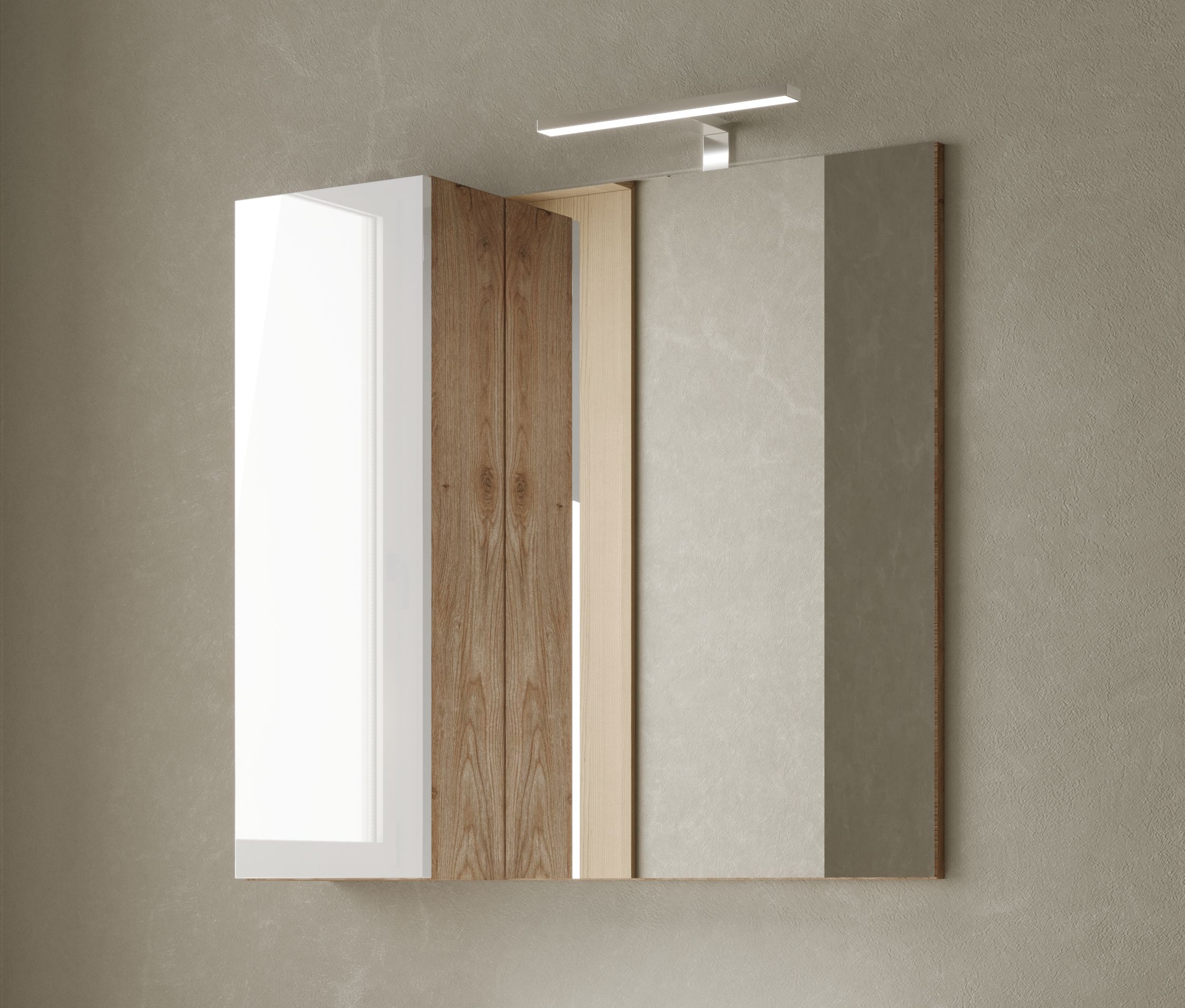 Spiegelschrank WELLTIME "Hamburg", braun (eiche cadiz nb, weiß hochglanz lack), B:78cm H:75cm T:18cm, FSC-zertifizierter Holzwerkstoff, Schränke, Badspiegelschrank mit 1 Tür, inkl. Beleuchtung LED, Breite 78 Image