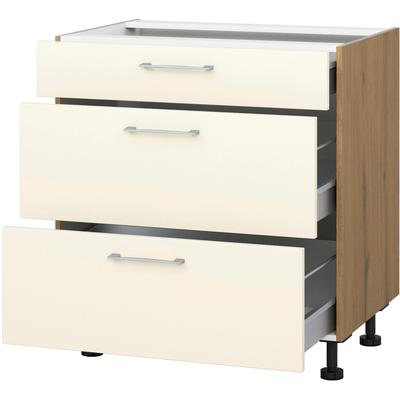 Auszugsunterschrank KOCHSTATION "KS-Trea U2AS80", weiß (magnolie, eiche astig), B:80cm H:75cm T:56cm, Schränke, mit drei Auszügen, Breite 80 cm, Höhe 75 cm Image