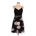 Shein Casual Dress - A-Line V Neck Sleeveless: Black Floral Dresses - Women's Size Large