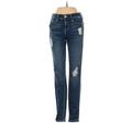 FRAME Denim Jeans - Low Rise Skinny Leg Boyfriend: Blue Bottoms - Women's Size 25 - Dark Wash