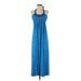 American Glamour by Badgley Mischka Casual Dress - A-Line Halter Sleeveless: Blue Print Dresses - New - Women's Size X-Small