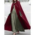 2023 Zanzea Frauen Mode Herbst lässig Hoodies lange Umhänge Mäntel lose feste Ponchos Winter Umhang