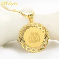 Ethlyn Gelb Gold Farbe Allah Halsketten Kette & Charme Anhänger Exquisite Islam Flagge Muslimischen
