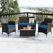 Rattan Patio Conversation Furniture Set with Glass Table and Comfortable Sofa - 4 Pcs