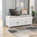 Rustic Storage Bench with Large Hidden Storage Space and Removable Seat Cushion, Shoe Bench with 3 Shutter-Shaped Doors