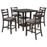 5-Piece Counter Height Dining Set with Padded Chairs&Storage Shelving