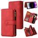 K-Lion for Samsung Galaxy Note 20 Ultra Retro Classic PU Leather Zipper Card Slots Kickstand Wallet Flip Case Shockproof Full Body Phone Cover with Wrist Strap Red