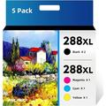 5 Combo Pack 288XL Ink Cartridges Remanufactured for Epson 288 Ink Cartridges High Yield for Epson Ink 288 Works