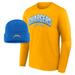 Men's Fanatics Branded Gold/Powder Blue Los Angeles Chargers Long Sleeve T-Shirt & Cuffed Knit Hat Combo Pack