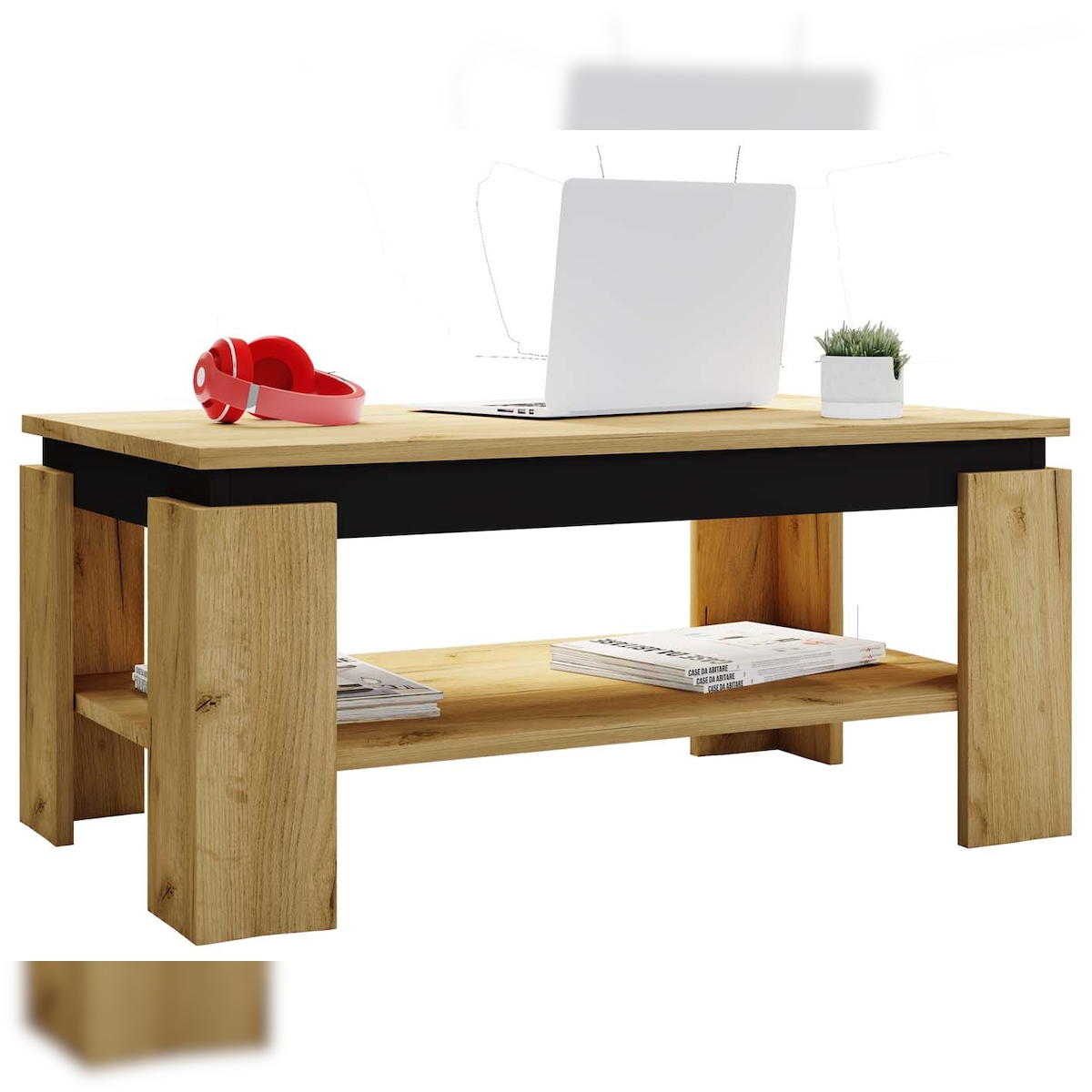 VCM Rolas Couchtisch 1 Ablage Eiche dekor, schwarz. Image