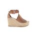 Marc Fisher LTD Wedges: Espadrille Platform Boho Chic Tan Solid Shoes - Women's Size 7 1/2 - Peep Toe