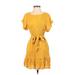 BB Dakota by Steve Madden Casual Dress - A-Line Scoop Neck Short sleeves: Yellow Solid Dresses - Women's Size Small