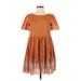 Madewell Casual Dress - Mini Crew Neck Short sleeves: Brown Print Dresses - Women's Size 2X-Small