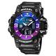 Men's Military Watch Outdoor Sports Multifunction Watch (Stopwatch/Alarm/Waterproof/Led Backlight/Calendar/Shockproof) Resin Band Fashion Digital Analog Watches,Colorful Purple Blue