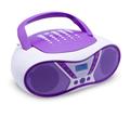 MOOOV Pop Purple, tragbarer CD-Player, Wiedergabe von CD-R/CD-RW/CD-MP3, UKW-Radio, USB-Port, Stereo-Sound 6 W, ergonomischer Griff, Netzbetrieb oder Batterien – 477404