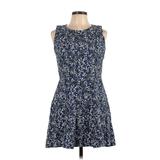 Gap Casual Dress - Fit & Flare Crew Neck Sleeveless: Blue Floral Motif Dresses - Women's Size 10 Petite
