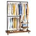 Williston Forge Jazelyn Clothing Rack w/ Wheels Clothing Racks for Hanging Clothes Garment Rack w/ Wood Shelf Metal in Black | Wayfair