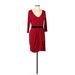 Daisy Fuentes Casual Dress V Neck 3/4 sleeves: Burgundy Color Block Dresses - Women's Size Large Petite