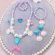 5pcs Mermaid Tail Pendant Baby Girls Beads Necklace Set Child Kids Adjustable Lovely Necklace Charm